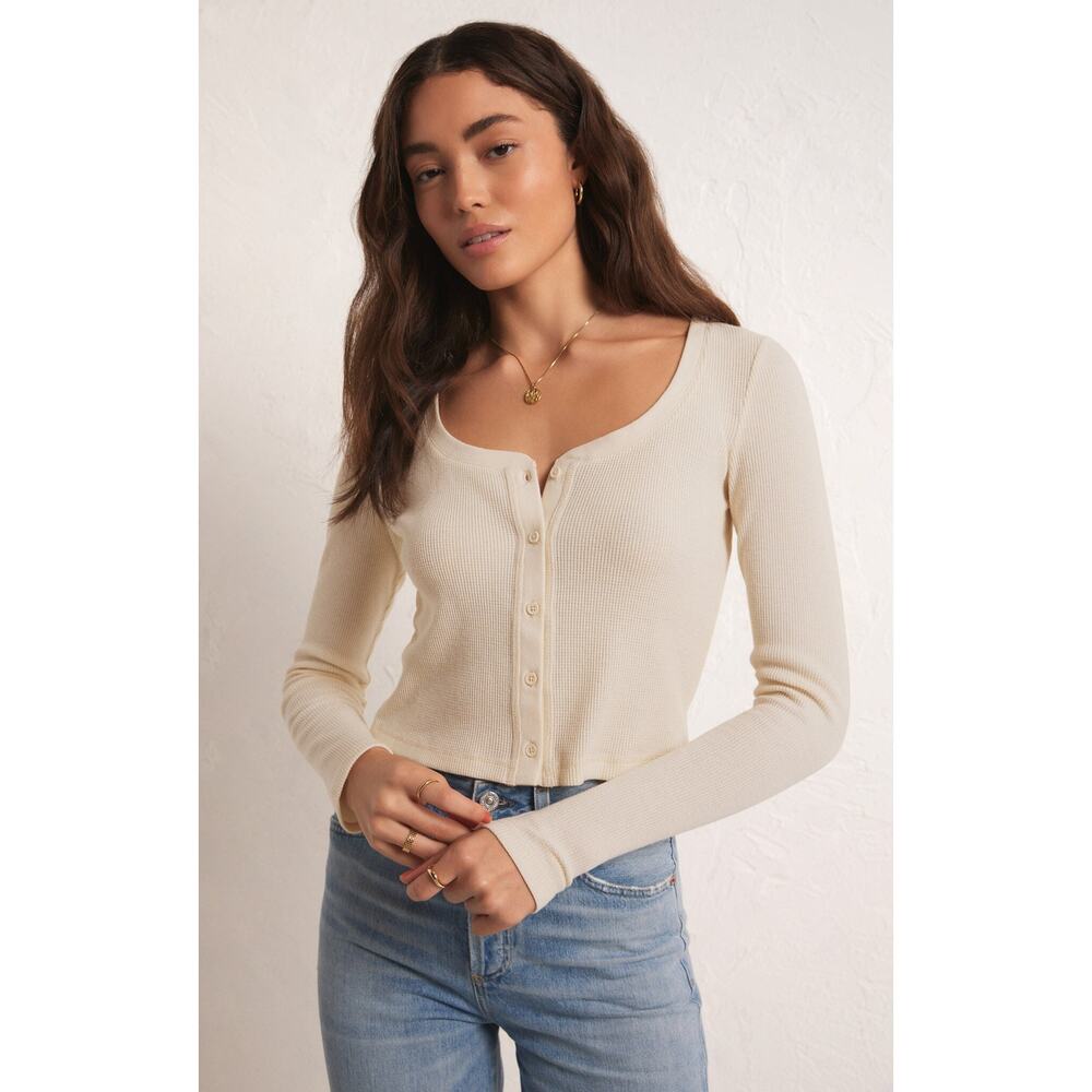 Z Supply Ciana Cropped Waffle Top - Oat Milk NWT SIZE XS S M L - Picture 4 of 4